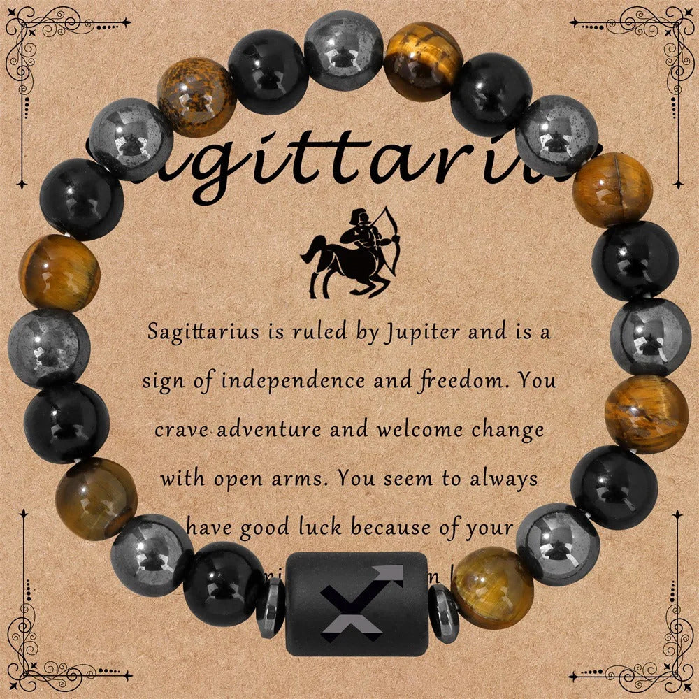 $10 christmas gifts 12 Zodiac Constellation Sign Bracelet Triple Protection Tiger Eye Hematite Beads Bracelets for Couples Friendship Jewelry Gifts