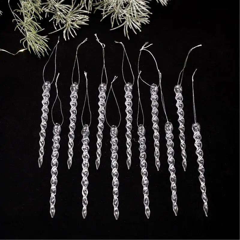 Icicle Christmas Tree Ornaments 42X Clear Acrylic Icicles Drop Pendants Christmas Tree Crystal Decorations For Winter Holiday