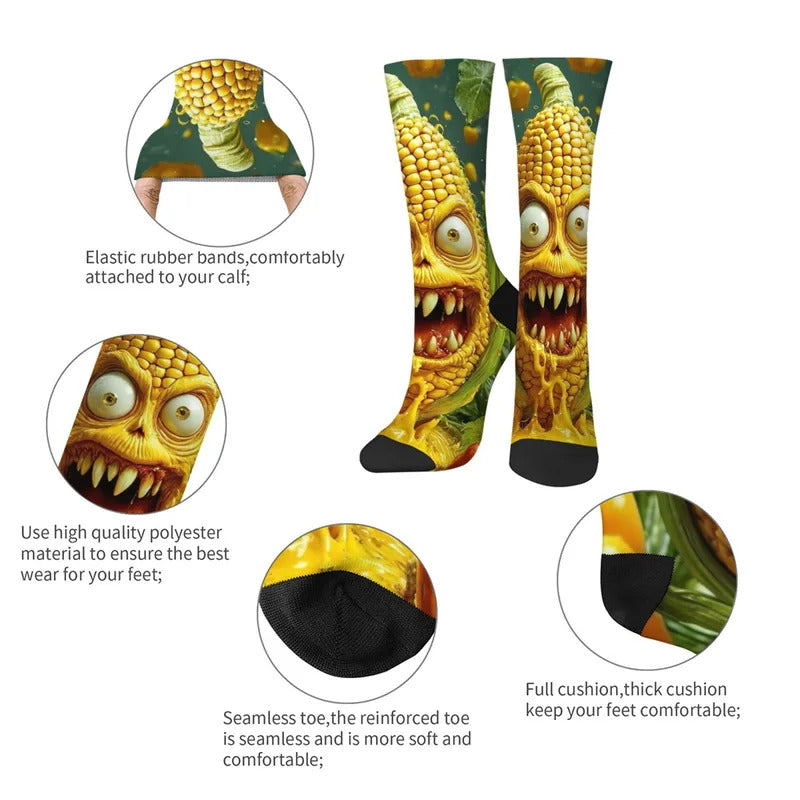 Crazy Corn Monster Novelty Men's Socks Street Hip Hop Funny Happy Socks Harajuku Retro Fashion Casual Sports Socks Party Gift