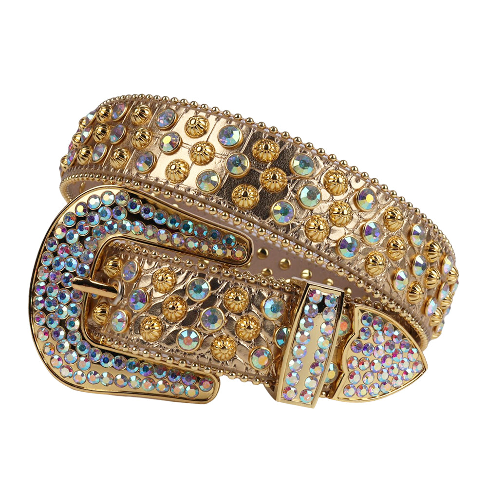 BB Belt Bling Bling Punk Rhinestone Studded Diamond Crystal Leather Belt