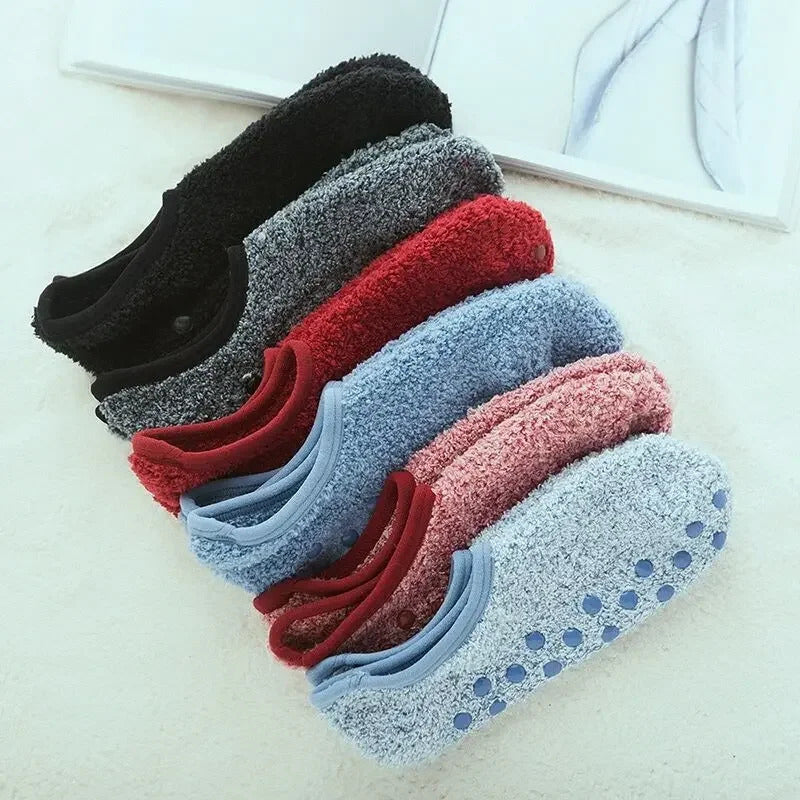 Thickened Plush Socks Women Winter Warm Coral Fleece Sox Sleeping Slippers Silicone Non-slipInvisible Short Boat Socks
