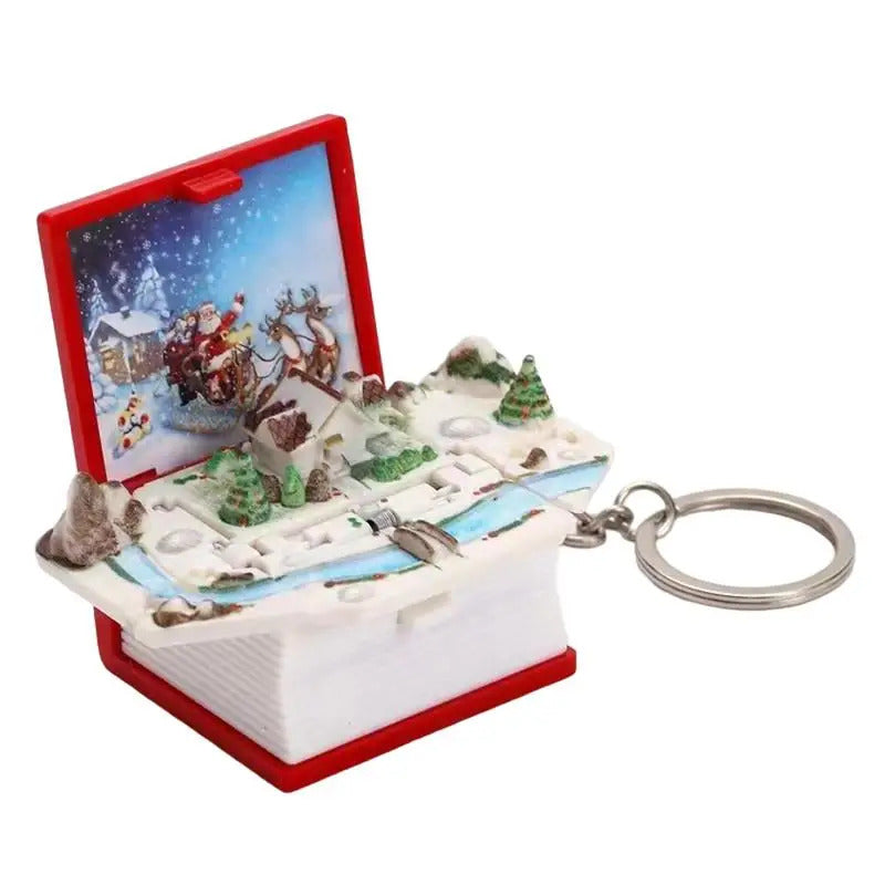$10 christmas gifts Pop Up Keychain Folding Book Pop Up Toy For Christmas Backpack Charm Creative Christmas Tree Ornaments 3D Christmas Scene Books