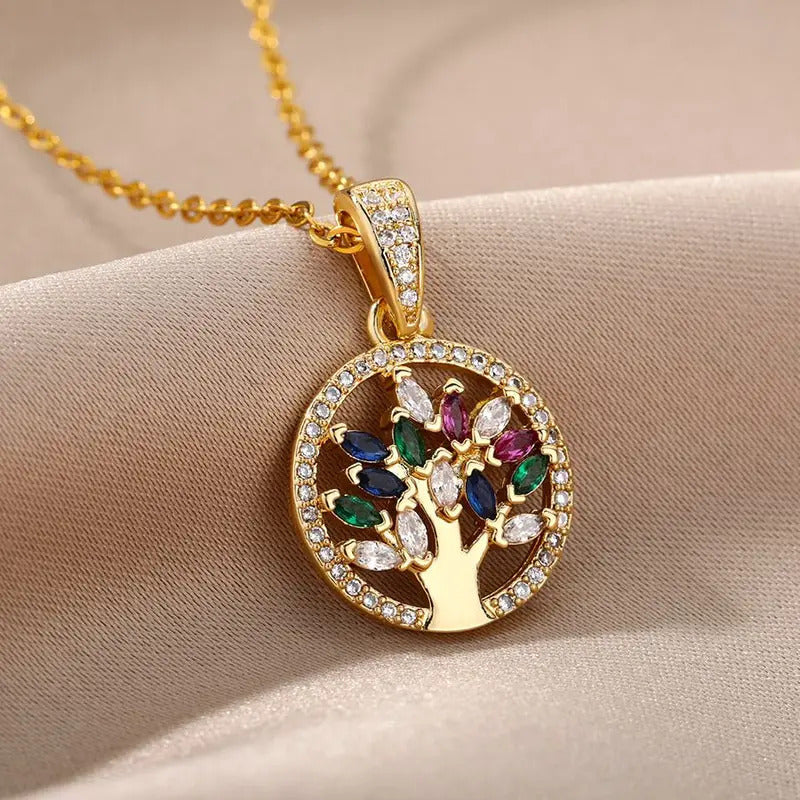 $10 christmas gifts Wishing Tree of Life Pendant Necklace for Women Gold Color Stainless Steel Chain Necklace Vintage Aesthetic Luxury Jewelry Gift