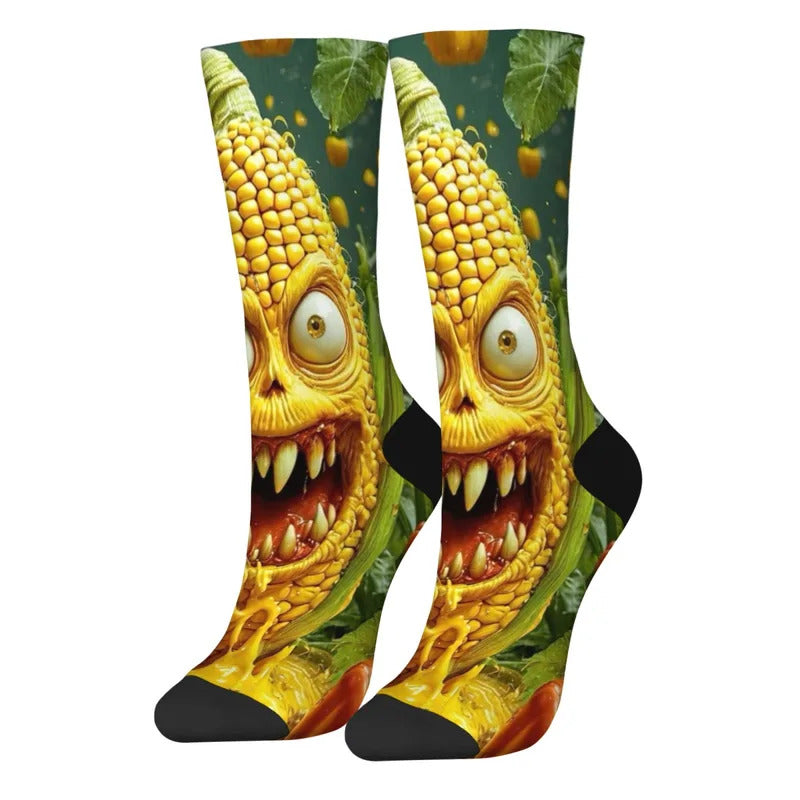 Crazy Corn Monster Novelty Men's Socks Street Hip Hop Funny Happy Socks Harajuku Retro Fashion Casual Sports Socks Party Gift