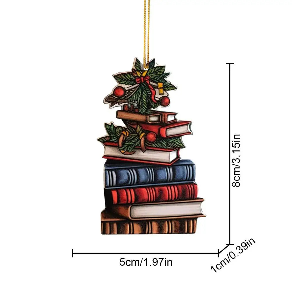 $10 christmas gifts Book Christmas Ornament Bookworm Book Lovers 2D Acrylic Pendants Christmas Tree Pendant Ornaments Hanging Decorations For Window