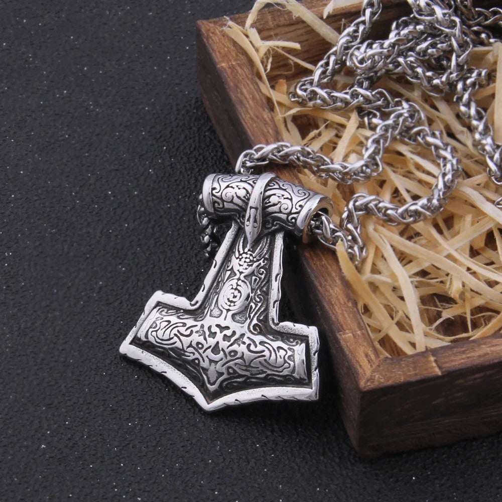 $20 christmas gifts Fashion Valknut Viking Thor's Hammer Pendant Necklace With keel Chain As Men Gift with wooden box $20 gift ideas