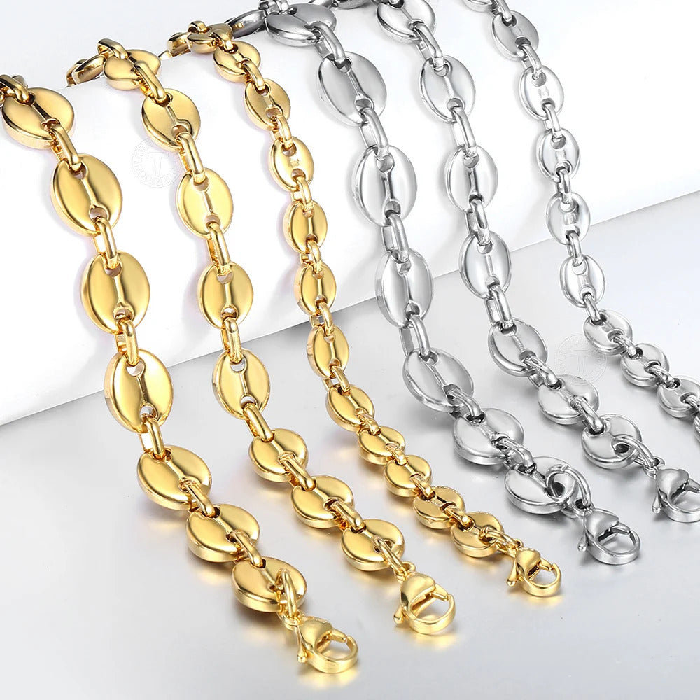 $30 christmas gifts Coffee Beans Link Chain Bracelet Stainless Steel Gold Silver Color for Men Women Simple Bracelet Jewelry Gift 7/9/11mm KBM169A