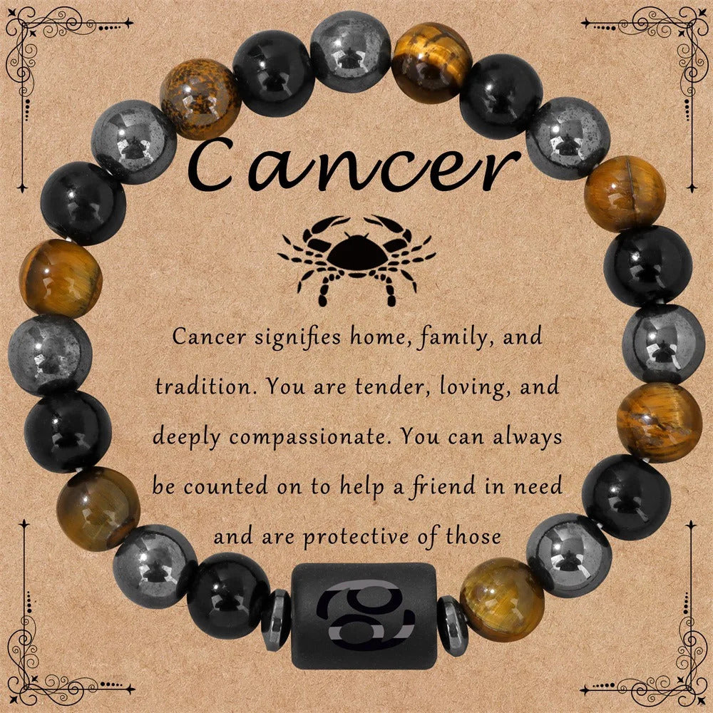 $10 christmas gifts 12 Zodiac Constellation Sign Bracelet Triple Protection Tiger Eye Hematite Beads Bracelets for Couples Friendship Jewelry Gifts