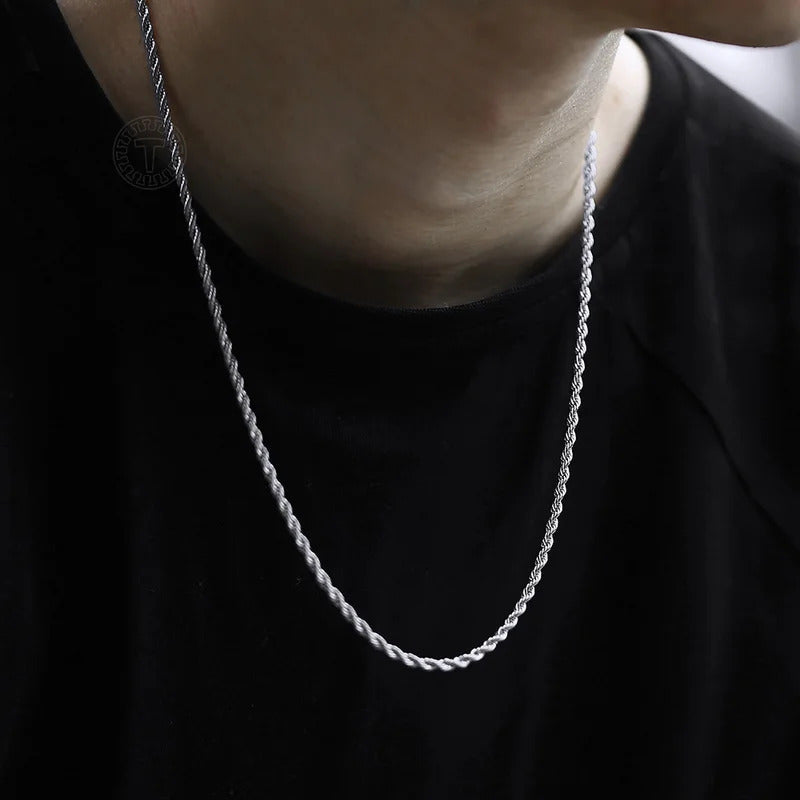 $40 christmas gifts Silver Color Twisted Rope Chain Necklace For Women Men Stainless Steel Link Chain Punk Vintage Metal Collar $40 gift ideas