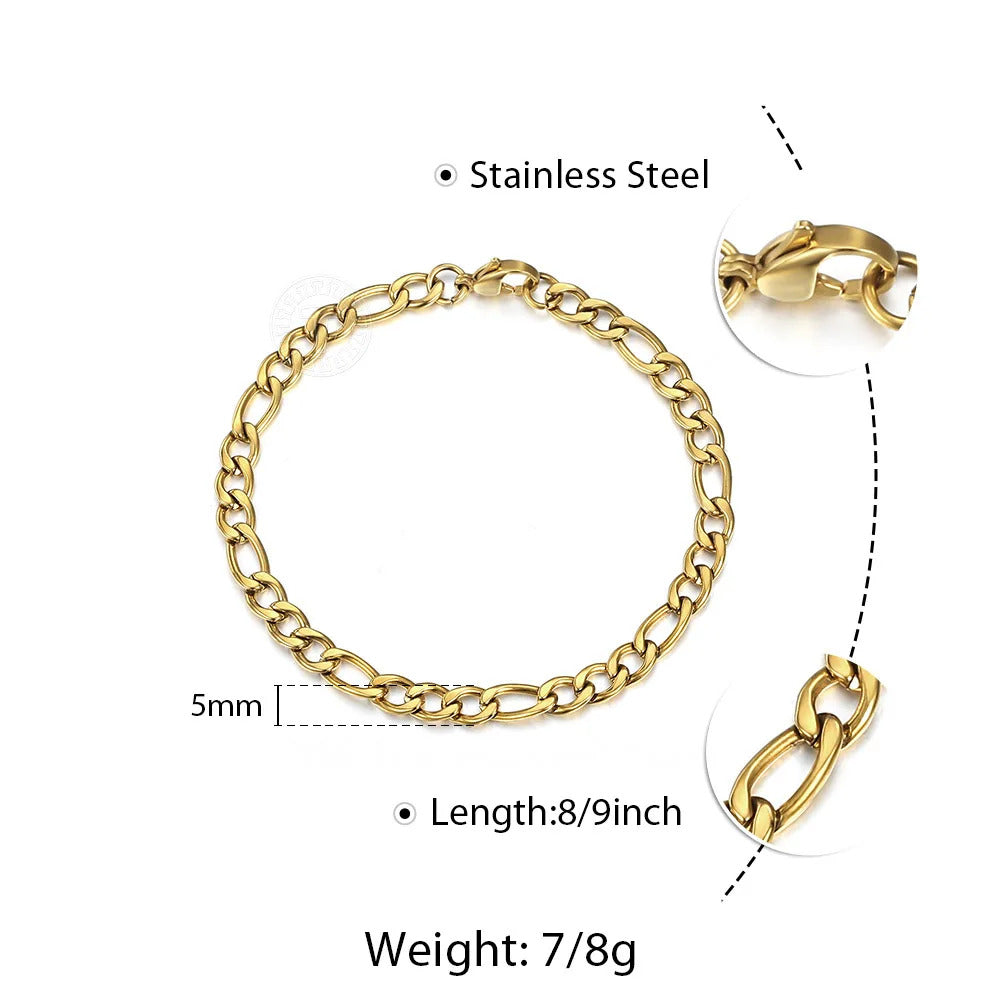 christmas gifts 3/5/7/9mm Gold Silver Color Bracelet Curb Chains Link Men link Chain Stainless Steel Male Female Accessories Fashion DKBM171A