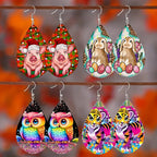 $10 christmas gifts Lovely Animal Design Teardrop Earrings Rabbit Pig Owl Tiger Print Colorful Wooden Drop Ear Dangle Jewelry Girls Christmas Gifts