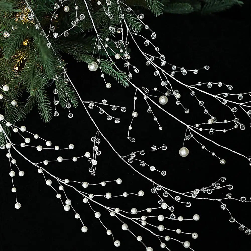 Christmas Bead Garland Christmas Garland Artificial Pearls Beads 3.6 Ft Clear Acrylic Crystal Beads Branch String Garland For