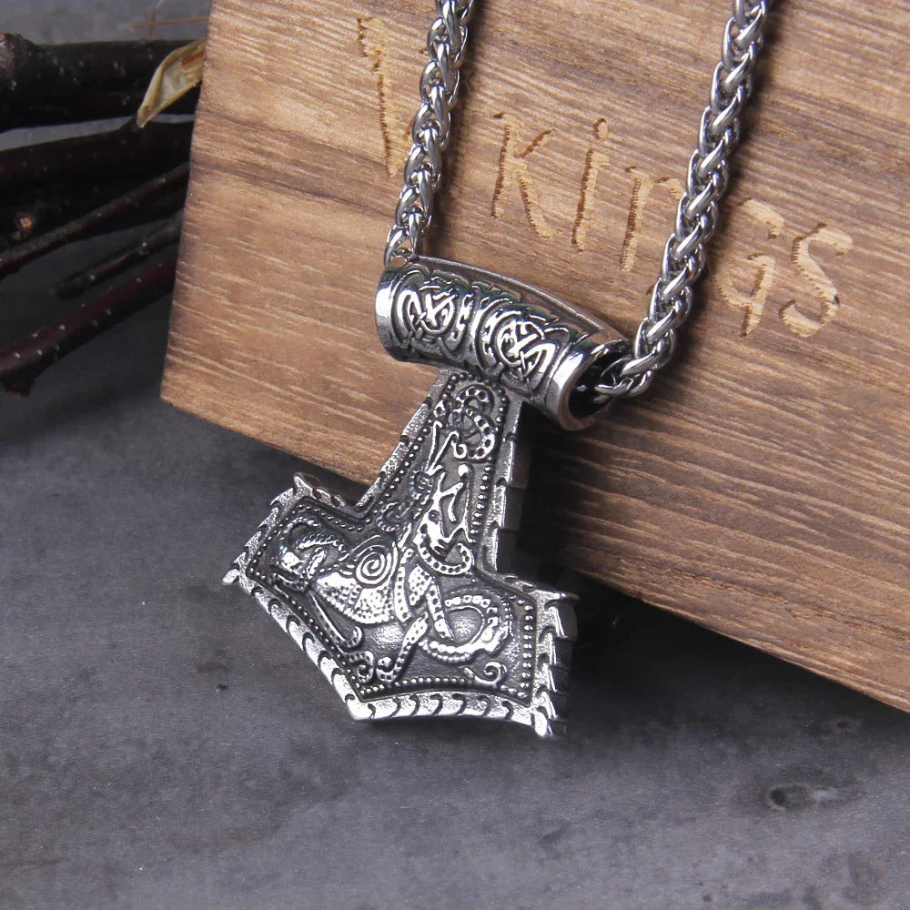 $20 christmas gifts Fashion Valknut Viking Thor's Hammer Pendant Necklace With keel Chain As Men Gift with wooden box $20 gift ideas
