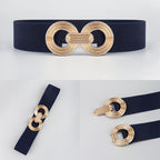 Wide Elastic Dress Waistband Multicolor Gold Metal Alloy Double Circle Hook Fashionable Woman's Belt，Corset Belt