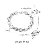 $30 christmas gifts Coffee Beans Link Chain Bracelet Stainless Steel Gold Silver Color for Men Women Simple Bracelet Jewelry Gift 7/9/11mm KBM169A