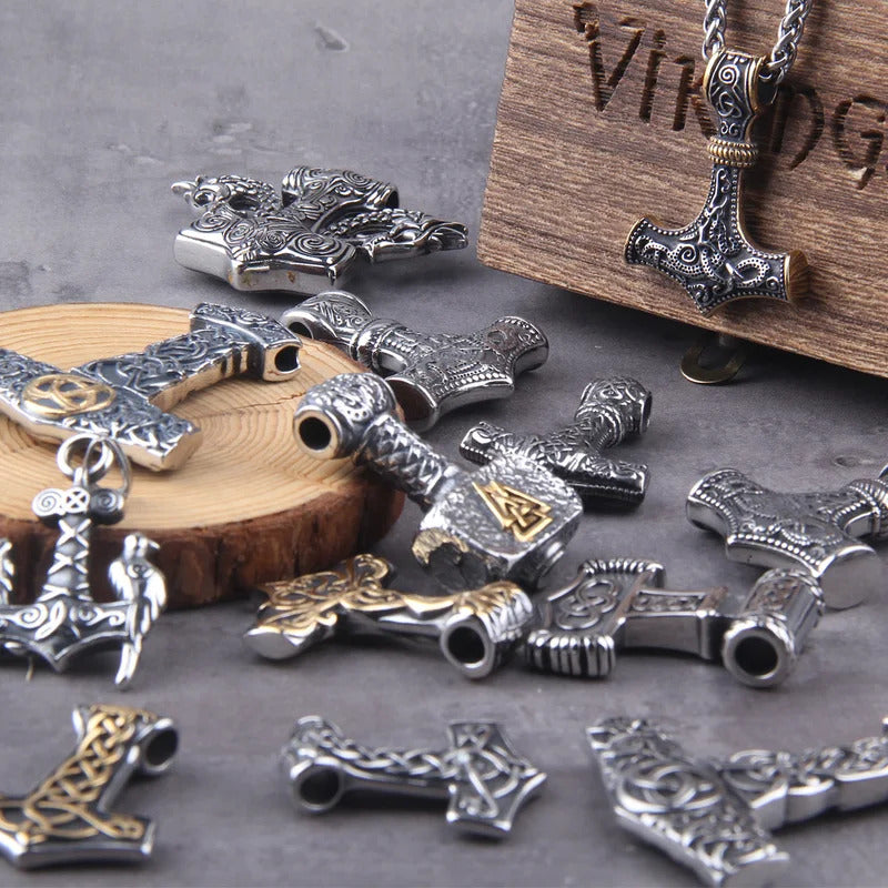 $20 christmas gifts Fashion Valknut Viking Thor's Hammer Pendant Necklace With keel Chain As Men Gift with wooden box $20 gift ideas