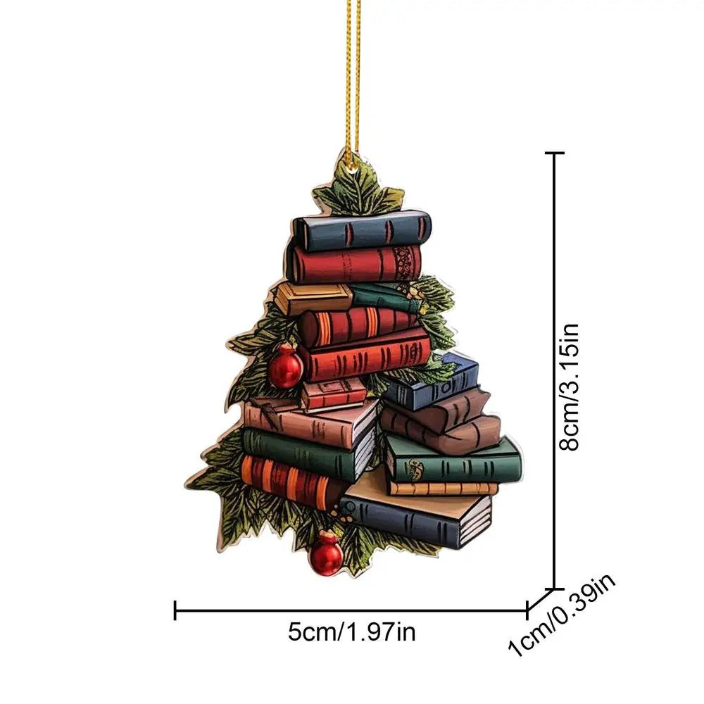 $10 christmas gifts Book Christmas Ornament Bookworm Book Lovers 2D Acrylic Pendants Christmas Tree Pendant Ornaments Hanging Decorations For Window