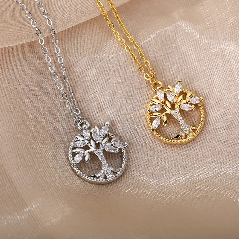 $10 christmas gifts Wishing Tree of Life Pendant Necklace for Women Gold Color Stainless Steel Chain Necklace Vintage Aesthetic Luxury Jewelry Gift