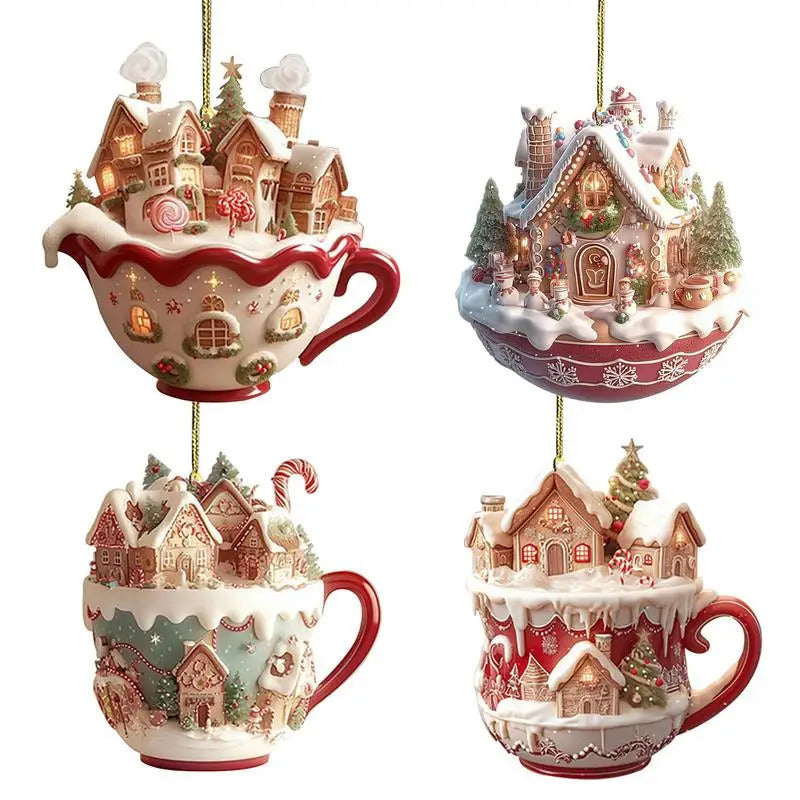 $10 christmas gifts Christmas Snow House Pendant Decoration Tree Pendant Snow House Acrylic Ornament 2D Art Keychain Pendant Seasonal Decor Backpack