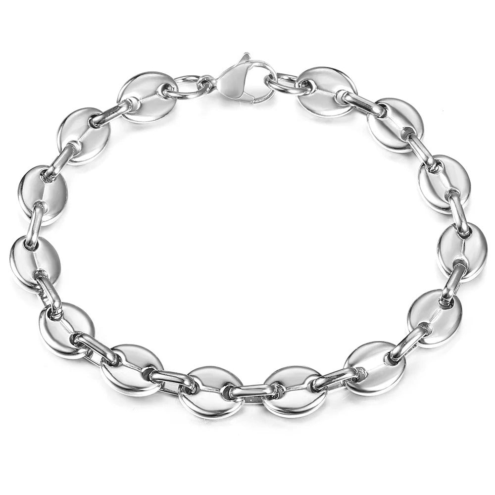 $30 christmas gifts Coffee Beans Link Chain Bracelet Stainless Steel Gold Silver Color for Men Women Simple Bracelet Jewelry Gift 7/9/11mm KBM169A