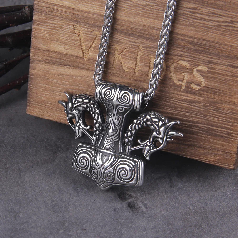 $20 christmas gifts Fashion Valknut Viking Thor's Hammer Pendant Necklace With keel Chain As Men Gift with wooden box $20 gift ideas
