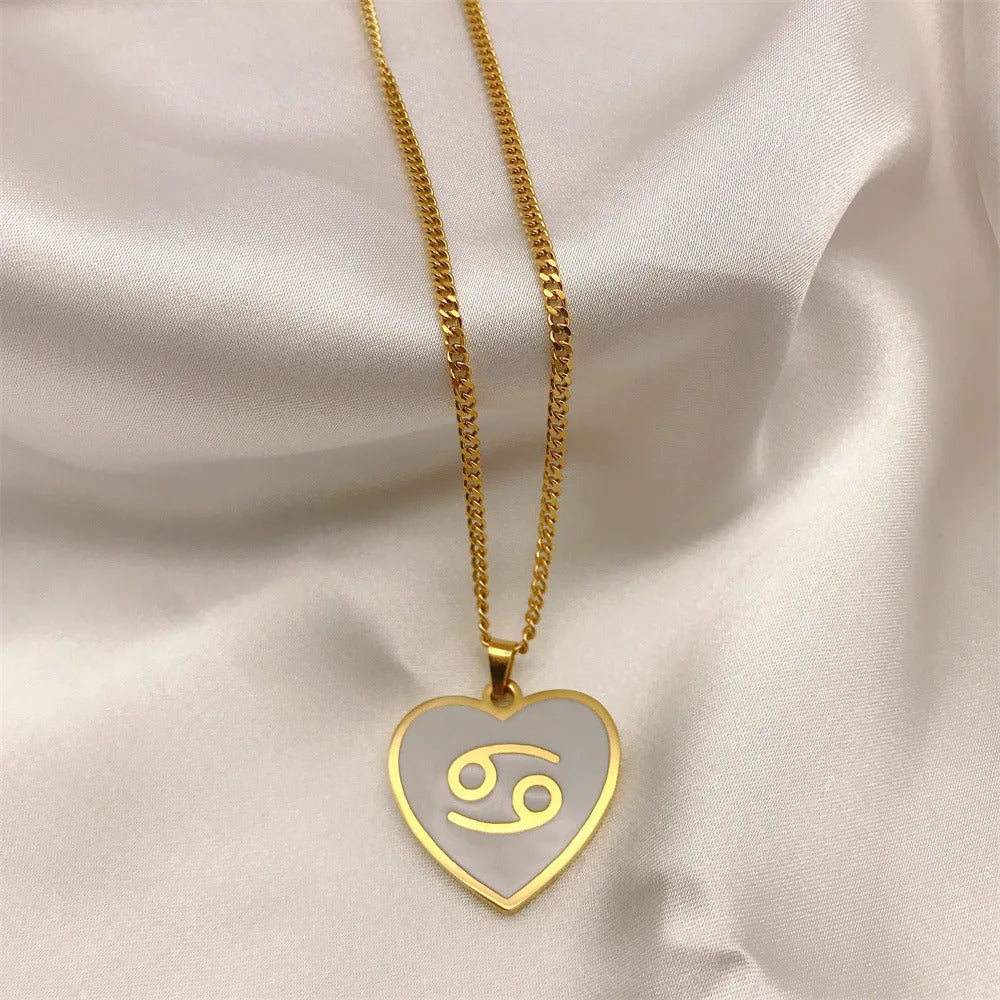 $10 christmas gifts 12 Constellation Necklace for Women Charms Enamel Heart Zodiac Sign Pendant Necklace Aries Leo Amulet