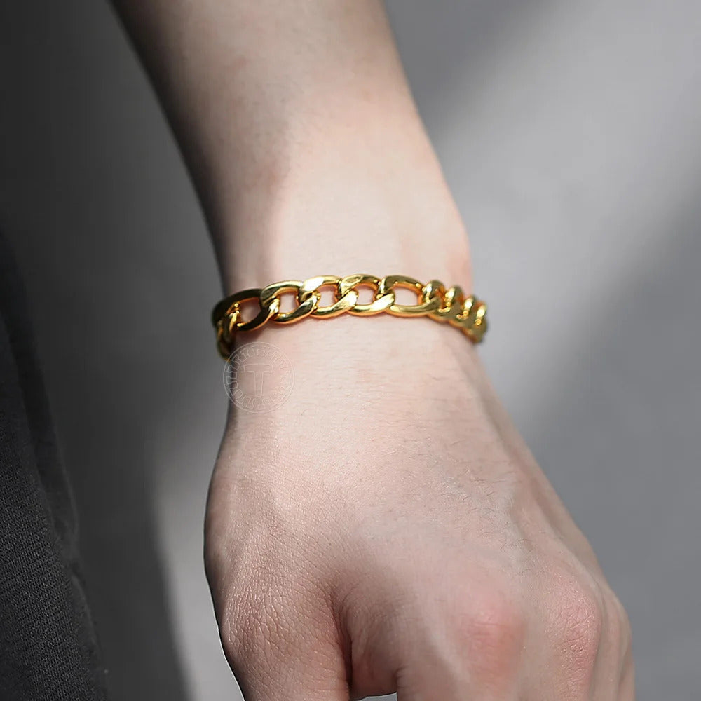 christmas gifts 3/5/7/9mm Gold Silver Color Bracelet Curb Chains Link Men link Chain Stainless Steel Male Female Accessories Fashion DKBM171A