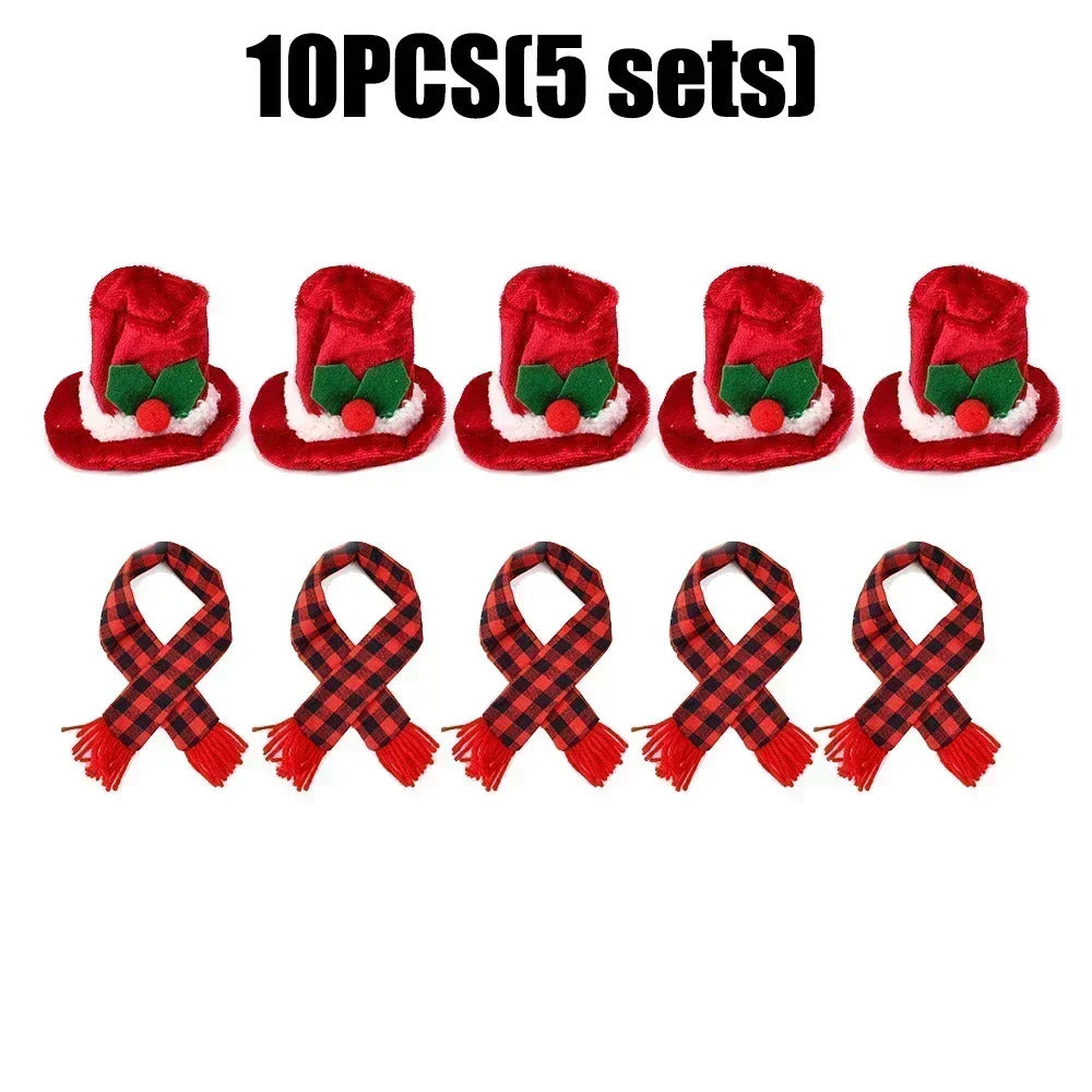 2025 xmas ornament Lots Christmas Wine Bottle Cover Cap Red Green Xmas Hats Scarf Home Ornament Festival Party Tableware Decoration Supplies 2025