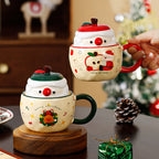$30 christmas gifts Creative Christmas Ceramic Tumbler with Santa Claus Apple Design Eco-friendly 400ml Coffee Cup with Lid for Gift