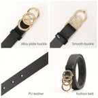 Women's Korean-Style PU Belt with Three Circle Plate Buckle Fashionable Ins Senior Sense for All Coat Denim the Belt for Women