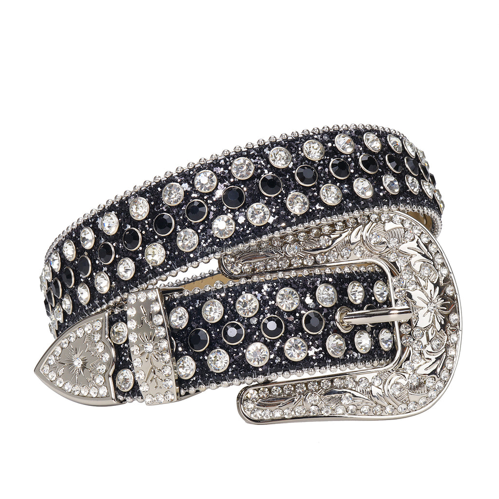 Floral Buckle Western Rhinestone Belt Man Designer BB Diamond Studded Leather Waist Belt Strap Cinturon De Diamantes