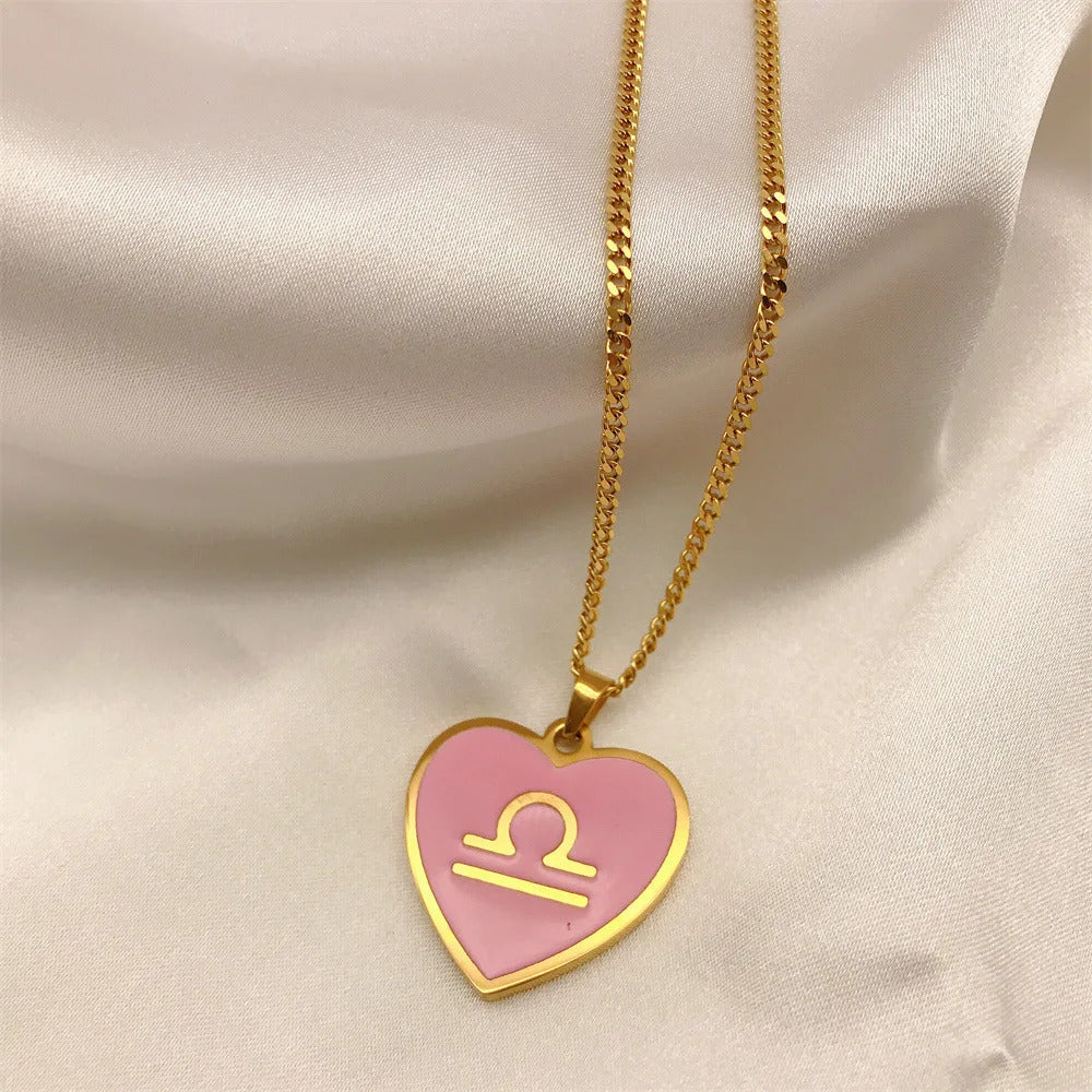 $10 christmas gifts 12 Constellation Necklace for Women Charms Enamel Heart Zodiac Sign Pendant Necklace Aries Leo Amulet