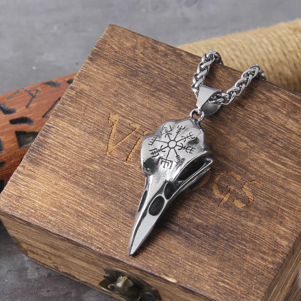 $20 christmas gifts Men Retro Crow Viking Pirate Pendant Necklace Stainless Steel Raven Neck Chain For Male Men's Berserk Rune Cool Fashion Jewelry