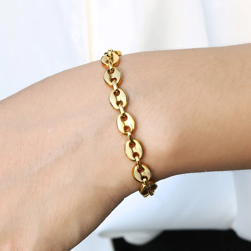 $30 christmas gifts Coffee Beans Link Chain Bracelet Stainless Steel Gold Silver Color for Men Women Simple Bracelet Jewelry Gift 7/9/11mm KBM169A