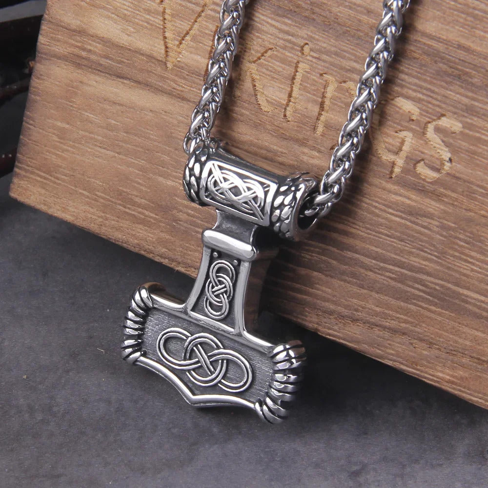 $20 christmas gifts Fashion Valknut Viking Thor's Hammer Pendant Necklace With keel Chain As Men Gift with wooden box $20 gift ideas