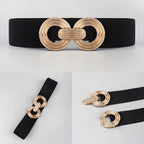 Wide Elastic Dress Waistband Multicolor Gold Metal Alloy Double Circle Hook Fashionable Woman's Belt，Corset Belt