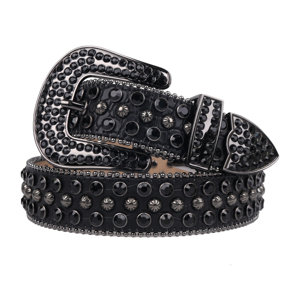 BB Belt Bling Bling Punk Rhinestone Studded Diamond Crystal Leather Belt