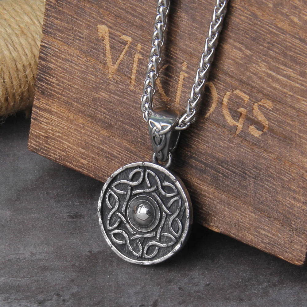 $20 christmas gifts Vikings Jewelry Stainless Steel Shield Pendant necklace CelticKnote never fade with wooden box as men gift $20 gift ideas