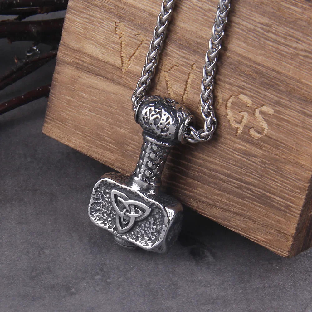 $20 christmas gifts Fashion Valknut Viking Thor's Hammer Pendant Necklace With keel Chain As Men Gift with wooden box $20 gift ideas