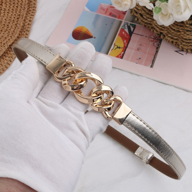 High Quality Ladies' Leather Thin Belt All-match Decoration for Bottoms Blazer Dress Waist Chain Retro Solid Belt
