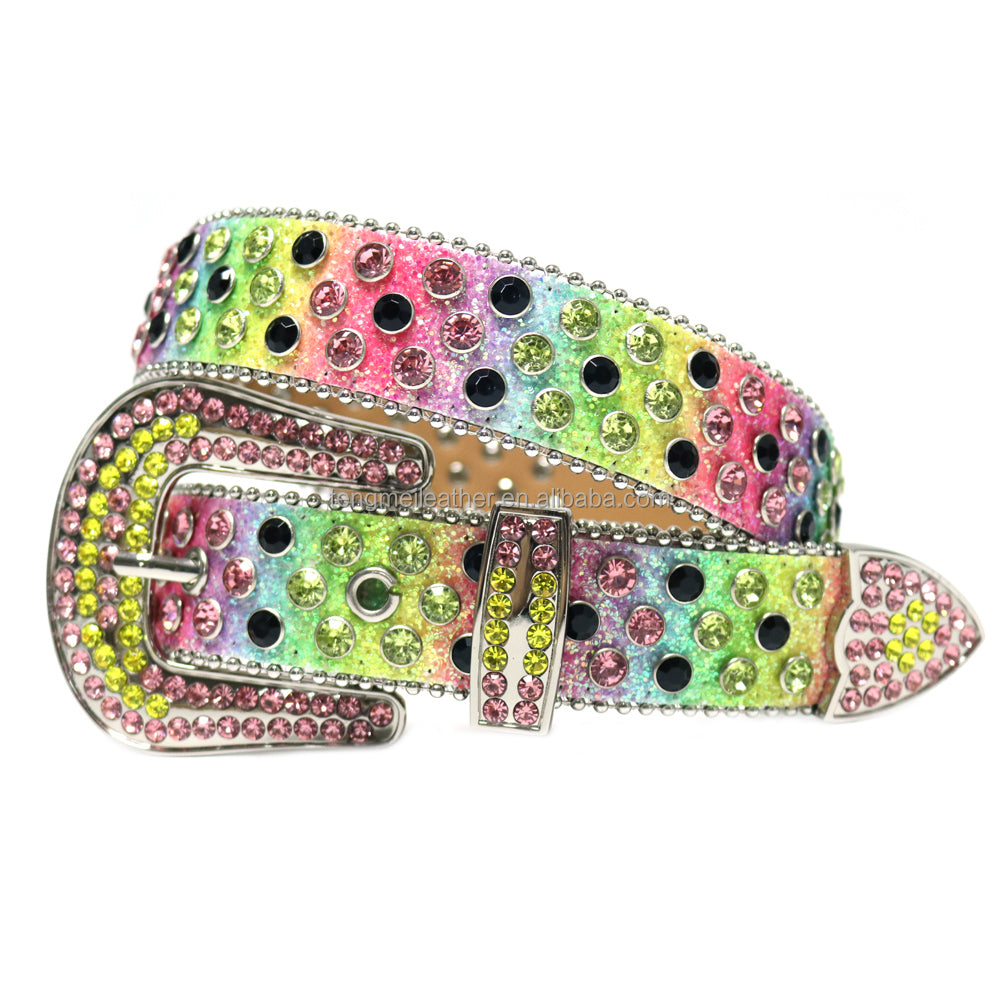 Bold&Eye-Catching Red Bling Bling Diamond Belt Rhinestone&Spike Studded Leather Belt