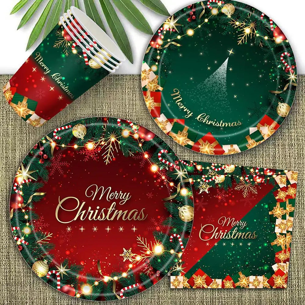 $10 christmas gifts Merry Christmas Party Disposable Paper Plate Tableware Napkins Tablecloth Christmas Decor For Home New Year 2025 $10 gift ideas