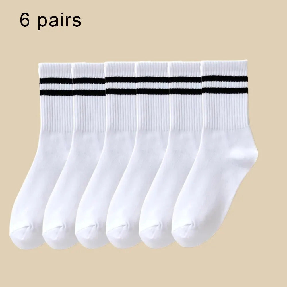 6 Pairs Women's Mid Socks Solid Color Breathable Comfortable In Autumn Winter Sweat Absorbing High-Quality Casual Socks Sports