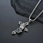 $10 christmas gifts Praying Hands Necklace Black Stainless Steel Cross Box Chain - For Teens - Gift Accessories $10 gift ideas
