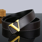 New V-Shape Genuine Cow Hide Leather Belt for Men and Young Men Casual with Trendy Jeans Alloy Buckle All-Match Fashion