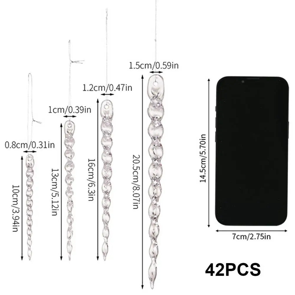 Icicle Christmas Tree Ornaments 42X Clear Acrylic Icicles Drop Pendants Christmas Tree Crystal Decorations For Winter Holiday