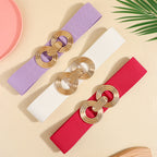 Wide Elastic Dress Waistband Multicolor Gold Metal Alloy Double Circle Hook Fashionable Woman's Belt，Corset Belt
