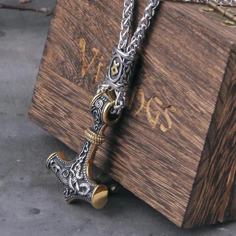 $20 christmas gifts Fashion Valknut Viking Thor's Hammer Pendant Necklace With keel Chain As Men Gift with wooden box $20 gift ideas