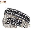 Floral Buckle Western Rhinestone Belt Man Designer BB Diamond Studded Leather Waist Belt Strap Cinturon De Diamantes