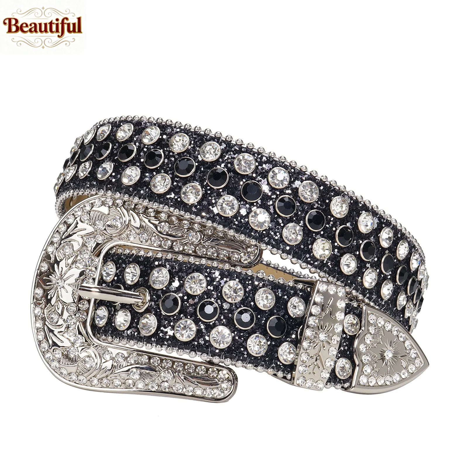 Floral Buckle Western Rhinestone Belt Man Designer BB Diamond Studded Leather Waist Belt Strap Cinturon De Diamantes